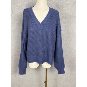 Hippie Rose Juniors' Women's V-Neck Oversized Sweater Blue Size Large NWT's